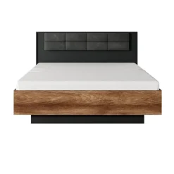 Letto matrimoniale 160x200cm contenitore testiera imbottita quercia nero Smooty