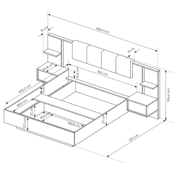 Letto matrimoniale 160x200cm contenitore con comodini beige Jolly