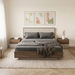 Letto matrimoniale 160x200cm contenitore con comodini tortora noce Raymonda