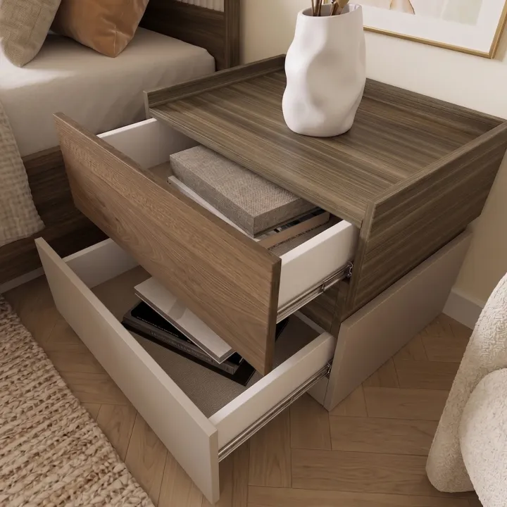 Letto matrimoniale 160x200cm contenitore con comodini tortora noce Raymonda