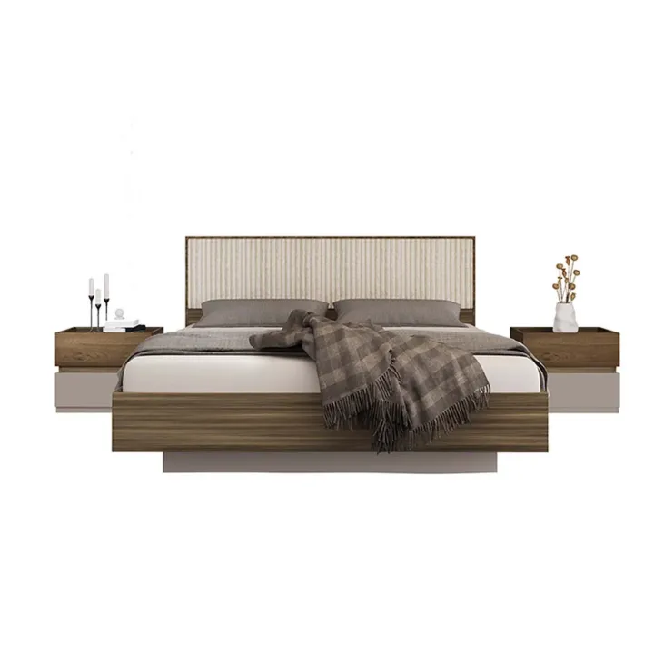Letto matrimoniale 160x200cm contenitore con comodini tortora noce Raymonda