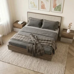 Letto matrimoniale 160x200cm contenitore con comodini tortora noce Raymonda