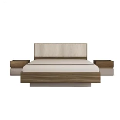 Letto matrimoniale 160x200cm contenitore con comodini tortora noce Raymonda