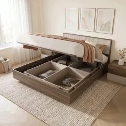 Letto matrimoniale 160x200cm contenitore con comodini tortora noce Raymonda