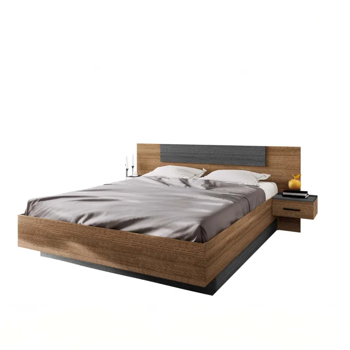 Letto matrimoniale 160x200 cm contenitore con comodini rovere scuro nero frassinato Loly