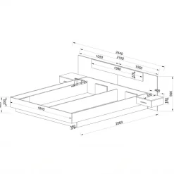 Letto matrimoniale 160x200 cm contenitore con comodini rovere scuro nero frassinato Loly