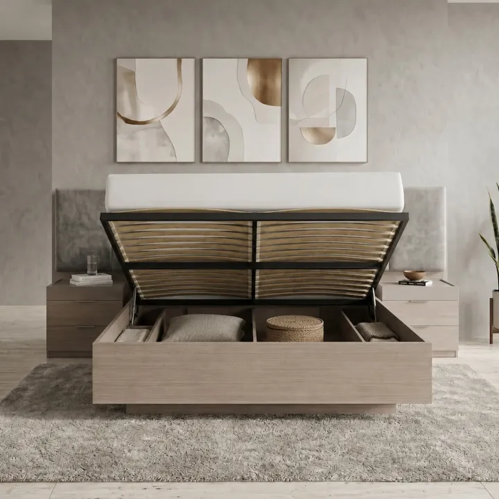 Letto matrimoniale 160x200cm contenitore con comodini rovere scuro marrone Rebecca