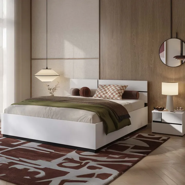 Letto matrimoniale 160x200cm contenitore con rete a doghe testiera reversibile bianco opaco Lolla