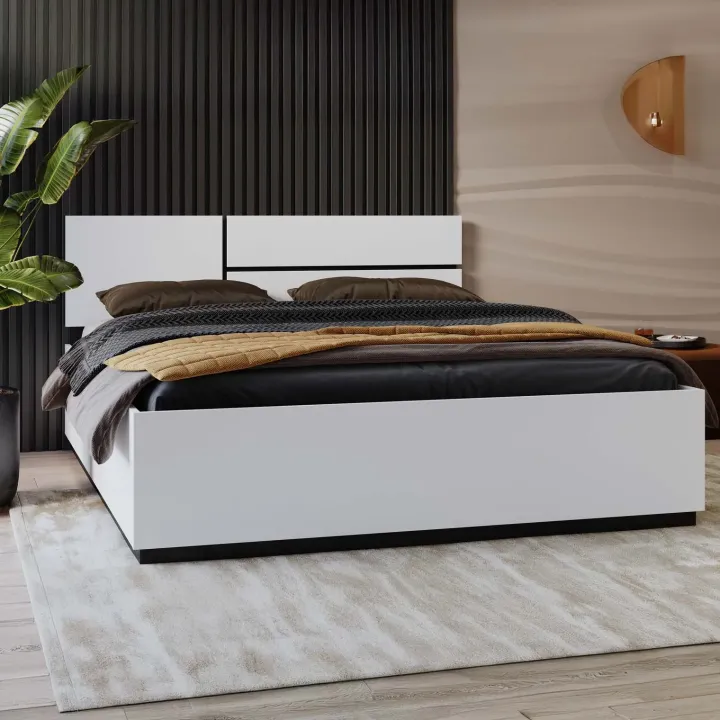 Letto matrimoniale 160x200cm contenitore con rete a doghe testiera reversibile bianco opaco Lolla