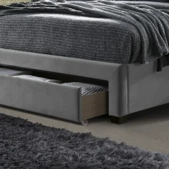Letto matrimoniale 160x200cm imbottito con cassettoni in velluto grigio Lux