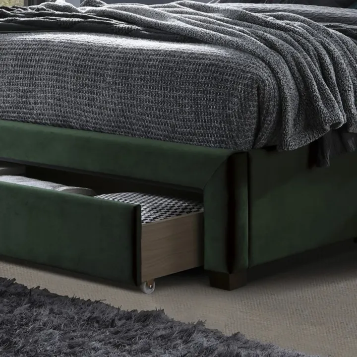 Letto matrimoniale 160x200cm imbottito con cassettoni verde Lux
