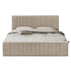 Letto matrimoniale 160x200 cm imbottito con contenitore tessuto beige Emporio