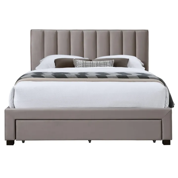 Letto matrimoniale 160x200cm imbottito con cassettoni beige Lux