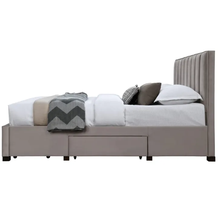 Letto matrimoniale 160x200cm imbottito con cassettoni beige Lux