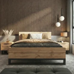 Letto matrimoniale 160x200cm rovere nero industrial Petra
