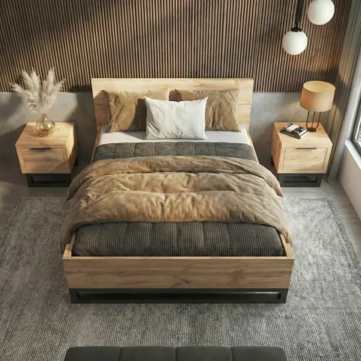 Letto matrimoniale 160x200cm rovere nero industrial Petra