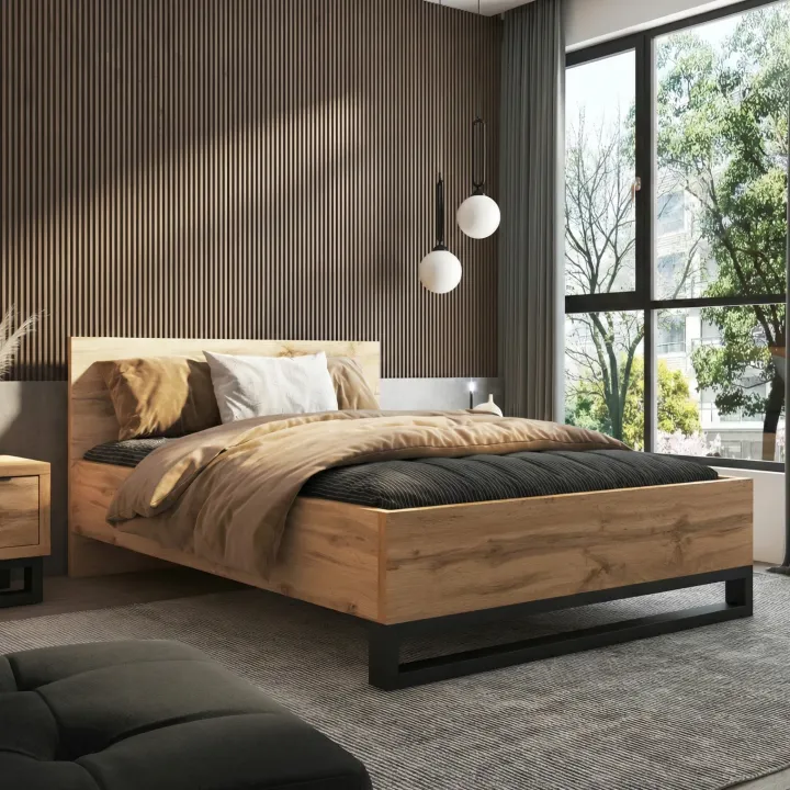 Letto matrimoniale 160x200cm rovere nero industrial Petra