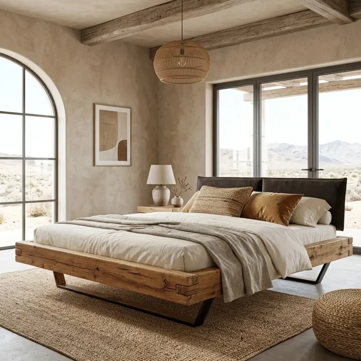 Letto matrimoniale 160x200cm testiera imbottita gambe in metallo legno massello rovere antracite Venalia