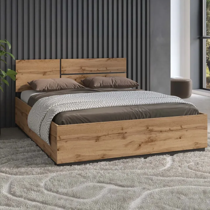 Letto matrimoniale 160x200cm testiera reversibile rovere Lolla