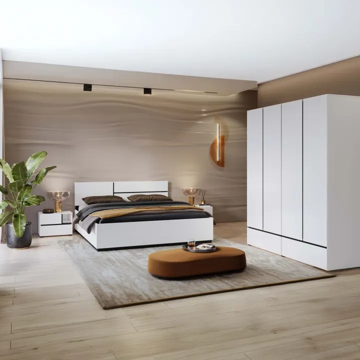 Letto matrimoniale 160x200cm testiera reversibile bianco opaco Lolla
