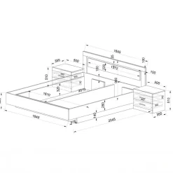 Letto matrimoniale 160x200 contenitore con comodini bianco lucido rovere Panama