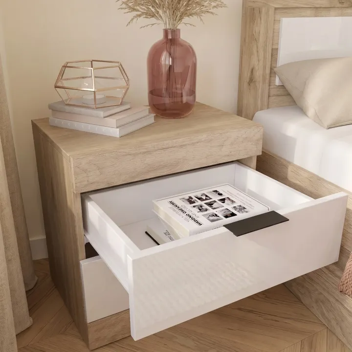 Letto matrimoniale 160x200 contenitore con comodini bianco lucido rovere Panama