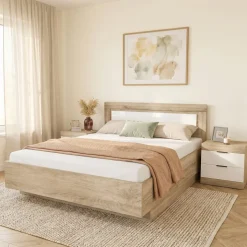 Letto matrimoniale 160x200 contenitore con comodini bianco lucido rovere Panama