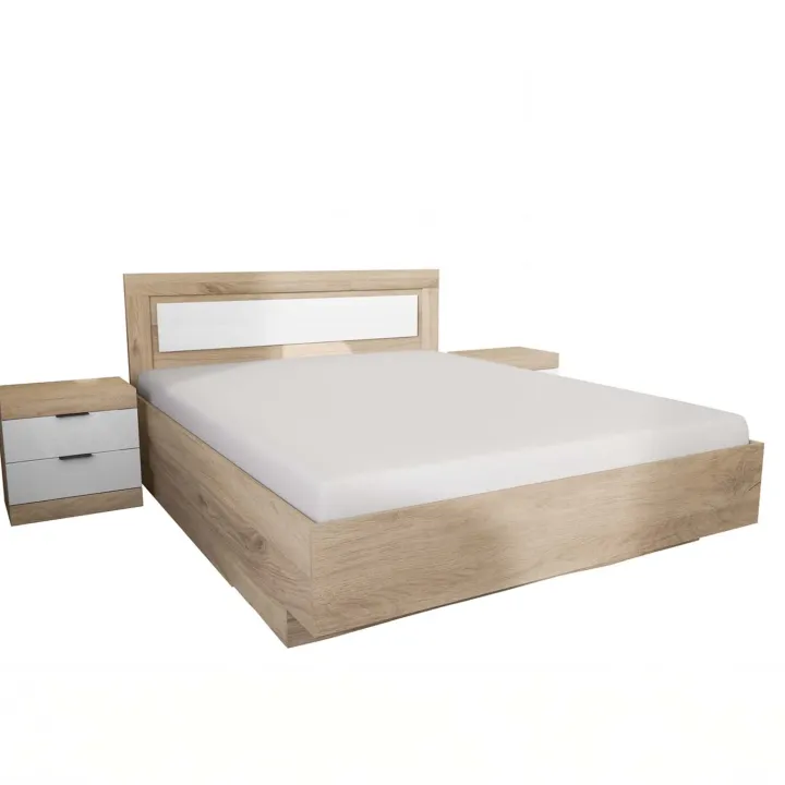 Letto matrimoniale 160x200 contenitore con comodini bianco lucido rovere Panama
