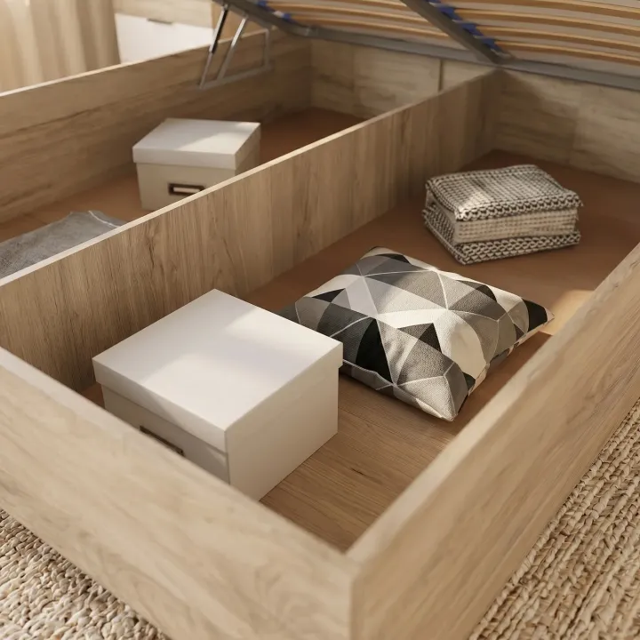 Letto matrimoniale 160x200 contenitore con comodini bianco lucido rovere Panama