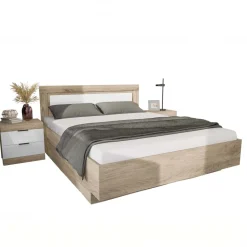 Letto matrimoniale 160x200 contenitore con comodini bianco lucido rovere Panama