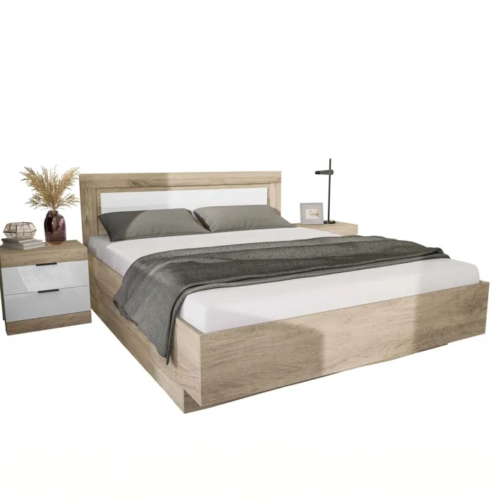 Letto matrimoniale 160x200 contenitore con comodini bianco lucido rovere Panama