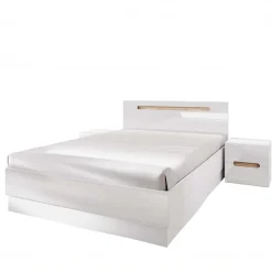 Letto matrimoniale 160x200 contenitore con comodini bianco lucido noce Biancastagno