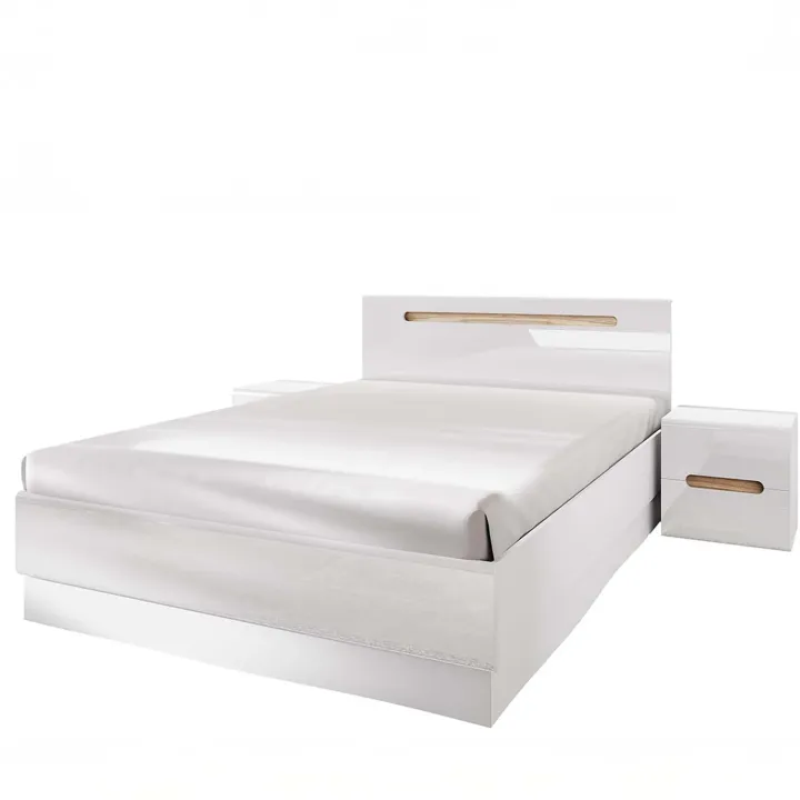 Letto matrimoniale 160x200 contenitore con comodini bianco lucido noce Biancastagno