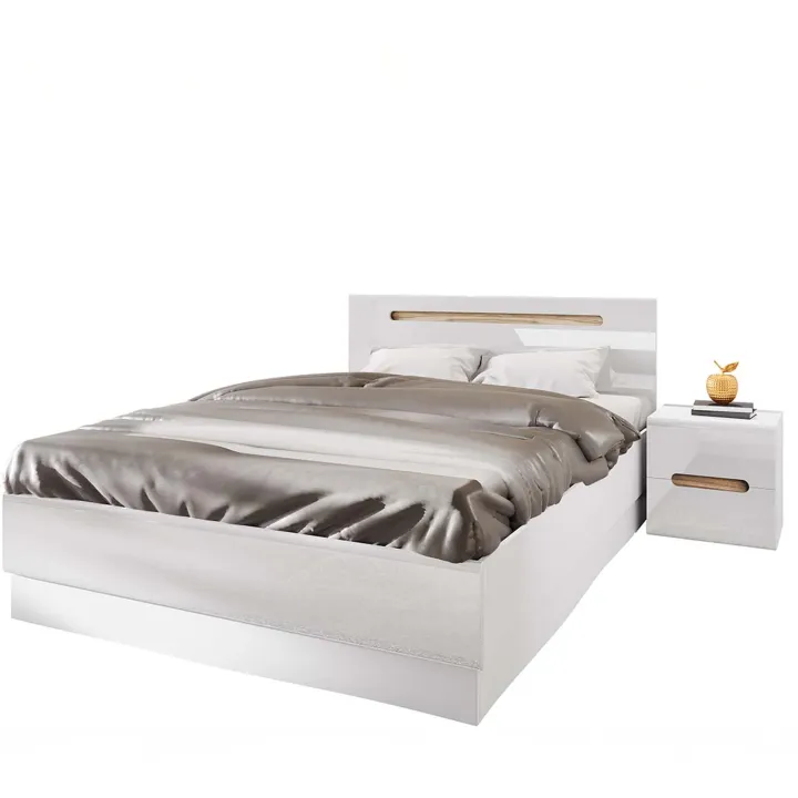 Letto matrimoniale 160x200 contenitore con comodini bianco lucido noce Biancastagno