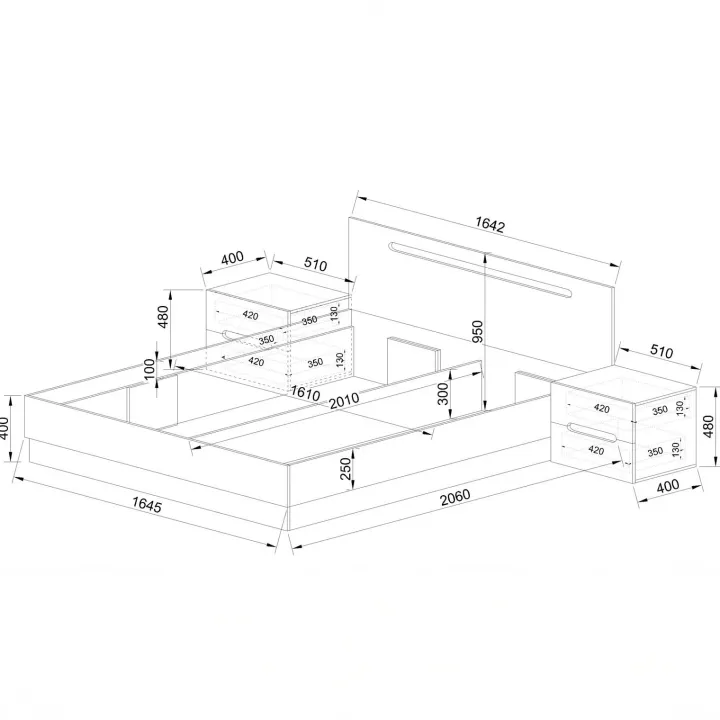 Letto matrimoniale 160x200 contenitore con comodini bianco lucido noce Biancastagno