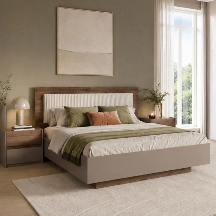 Letto matrimoniale 160x200 contenitore con comodini noce marrone Dusk