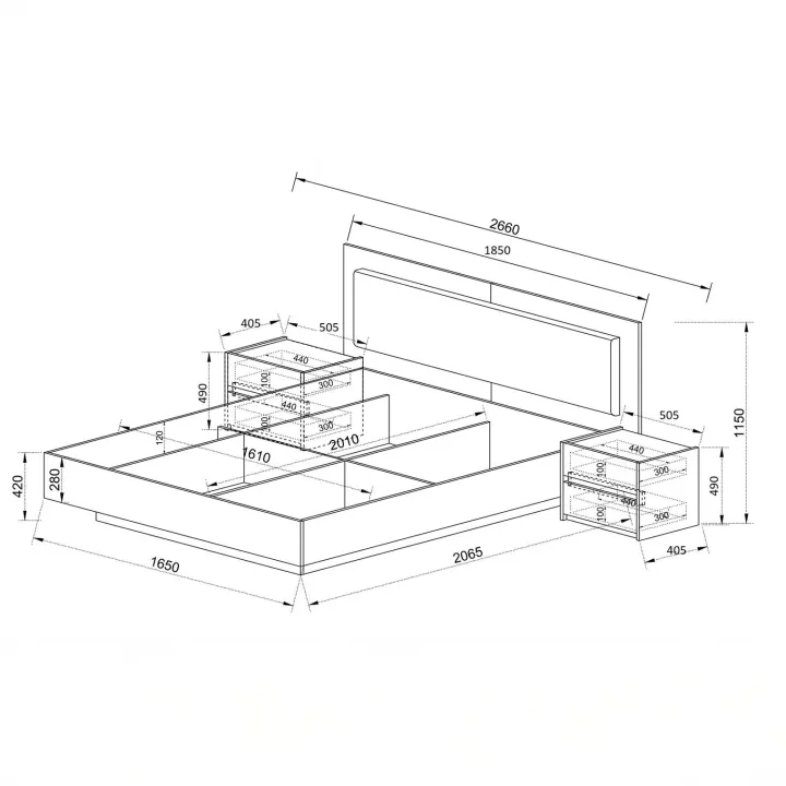 Letto matrimoniale 160x200 contenitore con comodini noce marrone Dusk