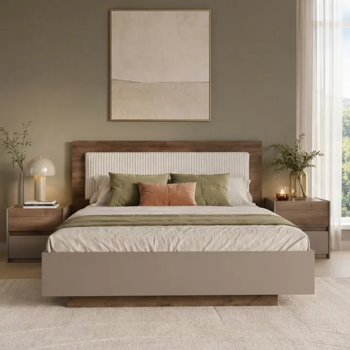 Letto matrimoniale 160x200 contenitore con comodini noce marrone Dusk