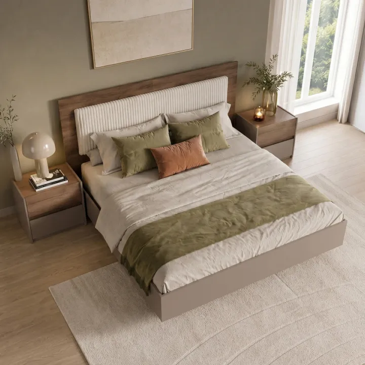 Letto matrimoniale 160x200 contenitore con comodini noce marrone Dusk