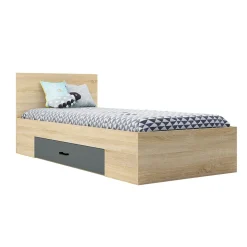 Letto singolo cameretta 90x200cm reversibile con cassettone rovere antracite Chiaretto