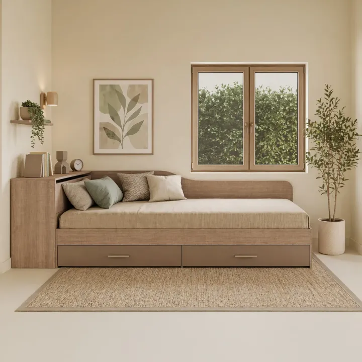 Letto singolo con comò e cassettoni 82x190cm rovere scuro marrone Catullo