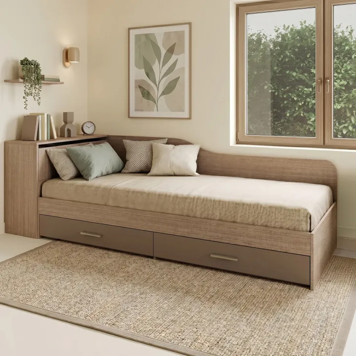 Letto singolo con comò e cassettoni 82x190cm rovere scuro marrone Catullo