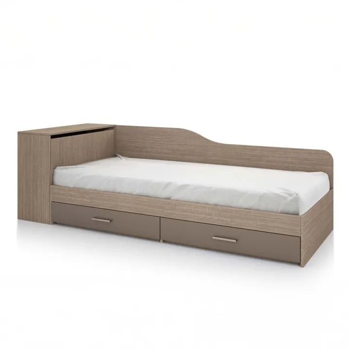 Letto singolo con comò e cassettoni 82x190cm rovere scuro marrone Catullo
