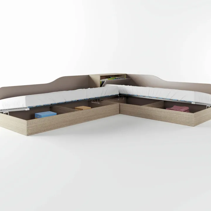 Letto singolo contenitore doppio 82x190cm moderno rovere scuro marrone Stefano
