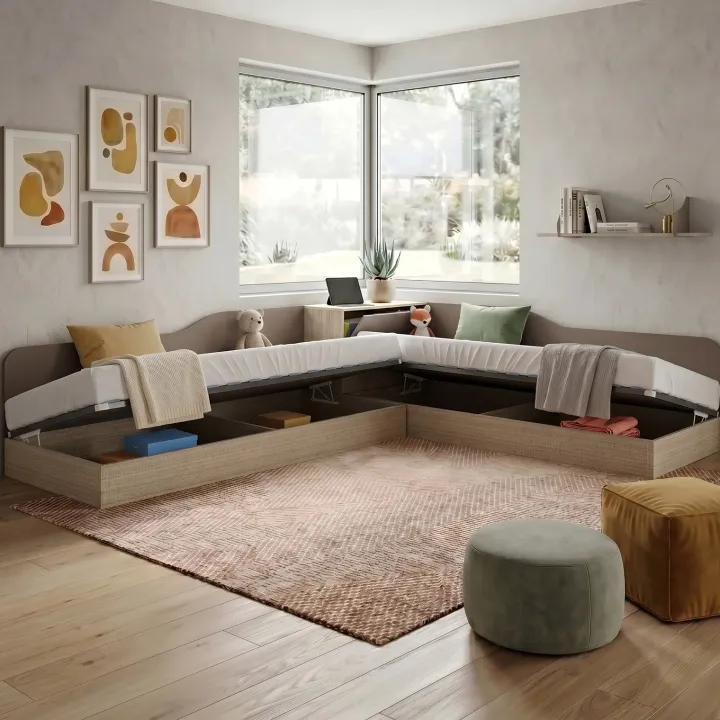 Letto singolo contenitore doppio 82x190cm moderno rovere scuro marrone Stefano