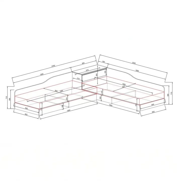 Letto singolo contenitore doppio 82x190cm moderno rovere scuro marrone Stefano