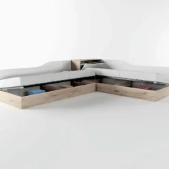 Letto singolo contenitore doppio 82x190cm moderno rovere bianco lucido Stefano