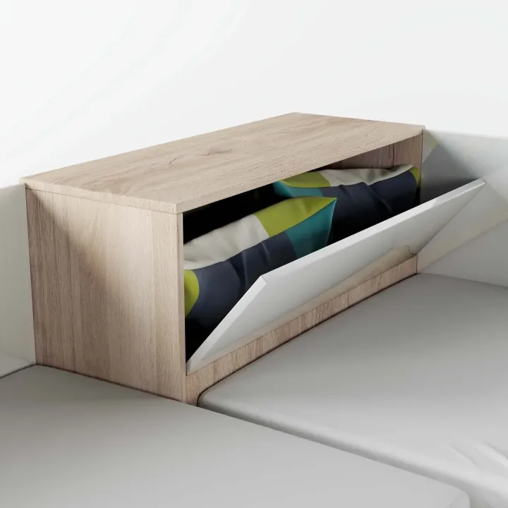 Letto singolo contenitore doppio 82x190cm moderno rovere bianco lucido Stefano