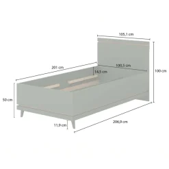 Letto singolo contenitore 100x200 cm con rete verde salvia Yu