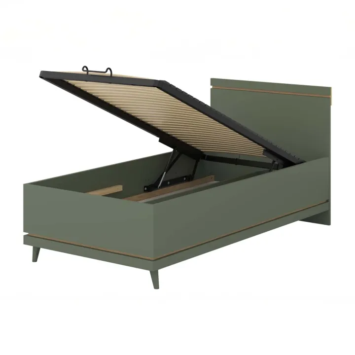 Letto singolo contenitore 100x200 cm con rete verde salvia Yu